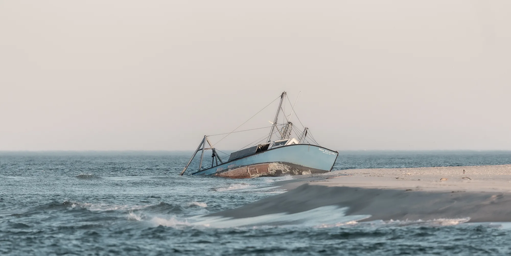 Coastal shipwreck on the shoreline