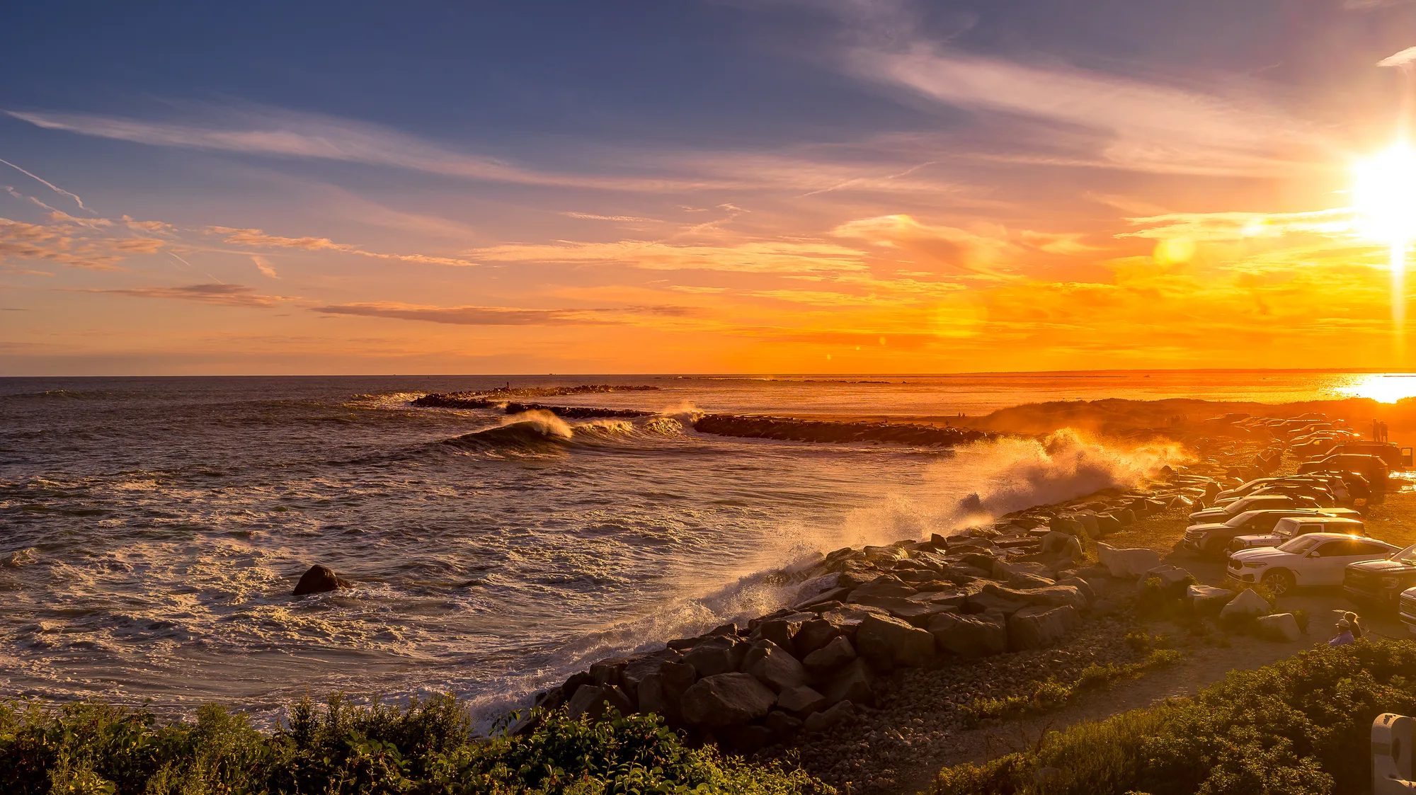 Powerful ocean waves breaking offshore